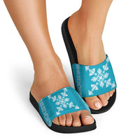 Hawaiian Quilt Block Design Slide Sandals Teal Hawaii Culture Motifs - Polynesian Pride