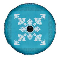 Hawaiian Quilt Block Design Spare Tire Cover Teal Hawaii Culture Motifs - Polynesian Pride