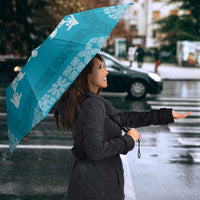 Hawaiian Quilt Block Design Umbrella Teal Hawaii Culture Motifs - Polynesian Pride