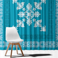Hawaiian Quilt Block Design Window Curtain Teal Hawaii Culture Motifs - Polynesian Pride