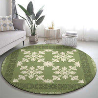 Hawaiian Quilt Pattern Round Carpet Lime Hawaii Culture Tropical - Polynesian Pride