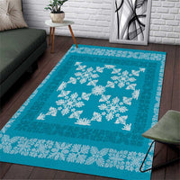 Hawaiian Quilt Pattern Area Rug Teal Hawaii Culture Tropical - Polynesian Pride