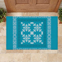 Hawaiian Quilt Pattern Rubber Doormat Teal Hawaii Culture Tropical - Polynesian Pride