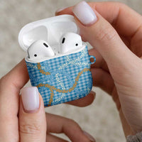 Blue Tropical Floral Palaka AirPods Case Hawaiian Quilt Pattern - Polynesian Pride