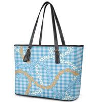 Blue Tropical Floral Palaka Leather Tote Bag Hawaiian Quilt Pattern - Polynesian Pride