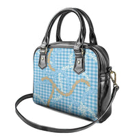 Blue Tropical Floral Palaka Shoulder Handbag Hawaiian Quilt Pattern - Polynesian Pride