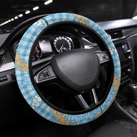 Blue Tropical Floral Palaka Steering Wheel Cover Hawaiian Quilt Pattern - Polynesian Pride