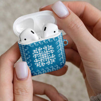 Blue Ulu Palaka Quilt Pattern AirPods Case Hawaii Culture Breadfruit - Polynesian Pride