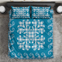 Blue Ulu Palaka Quilt Pattern Bedding Set Hawaii Culture Breadfruit - Polynesian Pride