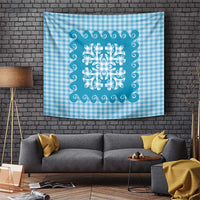 Blue Ulu Palaka Quilt Pattern Tapestry Hawaii Culture Breadfruit - Polynesian Pride