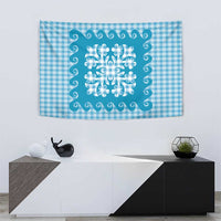 Blue Ulu Palaka Quilt Pattern Tapestry Hawaii Culture Breadfruit - Polynesian Pride