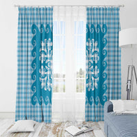 Blue Ulu Palaka Quilt Pattern Window Curtain Hawaii Culture Breadfruit - Polynesian Pride