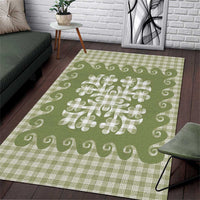 Green Ulu Palaka Quilt Pattern Area Rug Hawaii Culture Breadfruit - Polynesian Pride