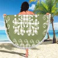 Green Ulu Palaka Quilt Pattern Beach Blanket Hawaii Culture Breadfruit - Polynesian Pride