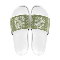 Green Ulu Palaka Quilt Pattern Slide Sandals Hawaii Culture Breadfruit - Polynesian Pride