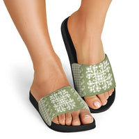 Green Ulu Palaka Quilt Pattern Slide Sandals Hawaii Culture Breadfruit - Polynesian Pride
