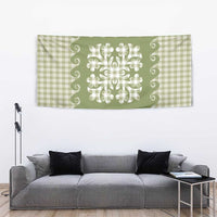 Green Ulu Palaka Quilt Pattern Tapestry Hawaii Culture Breadfruit - Polynesian Pride