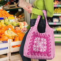 Pink Ulu Palaka Quilt Pattern Grocery Bag Hawaii Culture Breadfruit - Polynesian Pride
