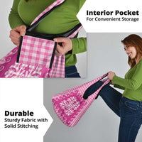 Pink Ulu Palaka Quilt Pattern Grocery Bag Hawaii Culture Breadfruit - Polynesian Pride