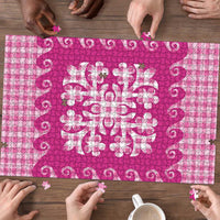 Pink Ulu Palaka Quilt Pattern Puzzle Hawaii Culture Breadfruit - Polynesian Pride