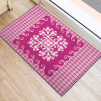 Pink Ulu Palaka Quilt Pattern Rubber Doormat Hawaii Culture Breadfruit - Polynesian Pride