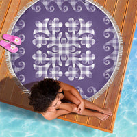 Purple Ulu Palaka Quilt Pattern Beach Blanket Hawaii Culture Breadfruit - Polynesian Pride