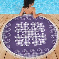 Purple Ulu Palaka Quilt Pattern Beach Blanket Hawaii Culture Breadfruit - Polynesian Pride