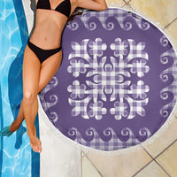 Purple Ulu Palaka Quilt Pattern Beach Blanket Hawaii Culture Breadfruit - Polynesian Pride