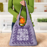 Purple Ulu Palaka Quilt Pattern Grocery Bag Hawaii Culture Breadfruit - Polynesian Pride