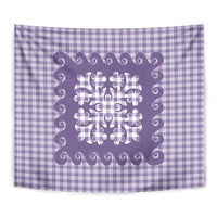 Purple Ulu Palaka Quilt Pattern Tapestry Hawaii Culture Breadfruit - Polynesian Pride