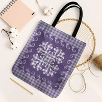 Purple Ulu Palaka Quilt Pattern Tote Bag Hawaii Culture Breadfruit - Polynesian Pride