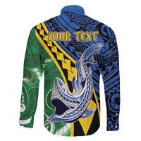 Personalised Crocodile and Shark Solomon Islands Family Matching Long Sleeve Bodycon Dress and Hawaiian Shirt Polynesian Tribal Tattoo