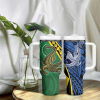 Personalised Crocodile and Shark Solomon Islands Tumbler With Handle Polynesian Tribal Tattoo