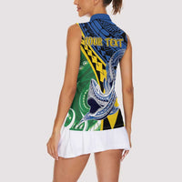 Personalised Crocodile and Shark Solomon Islands Women Sleeveless Polo Shirt Polynesian Tribal Tattoo