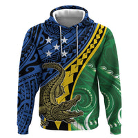 Personalised Crocodile and Shark Solomon Islands Zip Hoodie Polynesian Tribal Tattoo LT9 Pullover Hoodie Green - Polynesian Pride