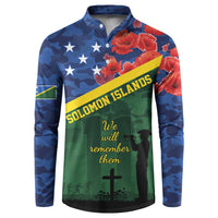 Personalised Solomon Islands Remembrance Day Button Sweatshirt We Will Remember Them with Camouflage Style