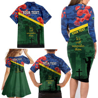Personalised Solomon Islands Remembrance Day Family Matching Long Sleeve Bodycon Dress and Hawaiian Shirt We Will Remember Them with Camouflage Style