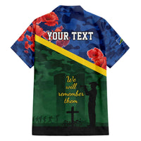 Personalised Solomon Islands Remembrance Day Family Matching Off The Shoulder Long Sleeve Dress and Hawaiian Shirt We Will Remember Them with Camouflage Style