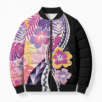 Aloha Vintage Hibiscus Lei Seamless Pattern Bomber Puffer Jacket - Polynesian Pride