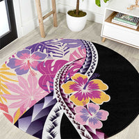 Aloha Vintage Hibiscus Lei Seamless Pattern Round Carpet - Polynesian Pride