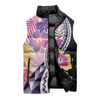 Aloha Vintage Hibiscus Lei Seamless Pattern Sleeveless Puffer Jacket - Polynesian Pride