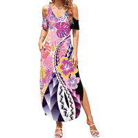 Aloha Vintage Hibiscus Lei Seamless Pattern Summer Maxi Dress - Polynesian Pride