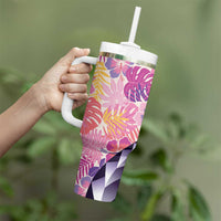 Aloha Vintage Hibiscus Lei Seamless Pattern Tumbler With Handle - Polynesian Pride