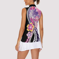 Aloha Vintage Hibiscus Lei Seamless Pattern Women Sleeveless Polo Shirt - Polynesian Pride