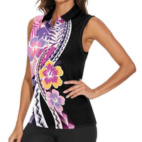 Aloha Vintage Hibiscus Lei Seamless Pattern Women Sleeveless Polo Shirt - Polynesian Pride