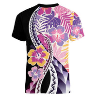 Aloha Vintage Hibiscus Lei Seamless Pattern Women V-Neck T-Shirt - Polynesian Pride