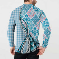 Aloha Vintage Palaka Floral Hawaiian Quilt Button Sweatshirt Uliuli Motif - Polynesian Pride