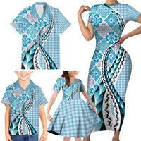 Aloha Vintage Palaka Floral Hawaiian Quilt Family Matching Short Sleeve Bodycon Dress and Hawaiian Shirt Uliuli Motif LT9 - Polynesian Pride