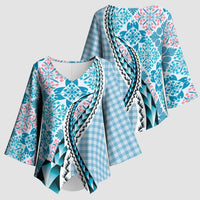 Aloha Vintage Palaka Floral Hawaiian Quilt Kimono Sleeve Blouse Uliuli Motif - Polynesian Pride