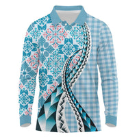 Aloha Vintage Palaka Floral Hawaiian Quilt Long Sleeve Polo Shirt Uliuli Motif - Polynesian Pride